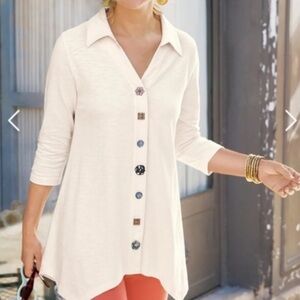 Soft Surroundings Women's Ivory Button-Down Shirt
